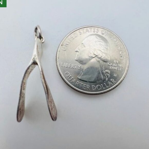 Sterling Silver Box Chain Necklace with Wishbone Pendant - Picture 3 of 8